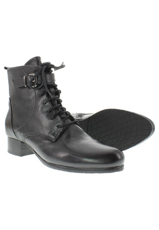 BRUNAIA - Damen Lederstiefelette mit Schnürung und Zierschnalle