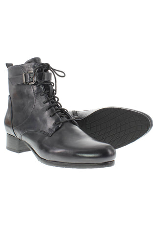 BRUNAIA - Damen Lederstiefelette mit Schnürung und Zierschnalle