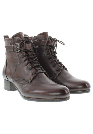 BRUNAIA - Damen Lederstiefelette mit Schnürung und Zierschnalle