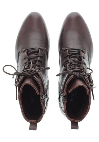 BRUNAIA - Damen Lederstiefelette mit Schnürung und Zierschnalle