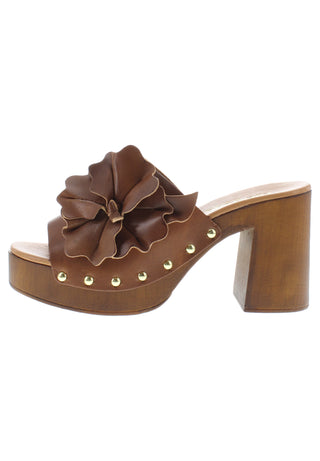 MARCELLA - Retro Plateau-Pantolette mit Lederblume