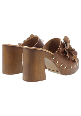 MARCELLA - Retro Plateau-Pantolette mit Lederblume