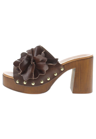 MARCELLA - Retro Plateau-Pantolette mit Lederblume