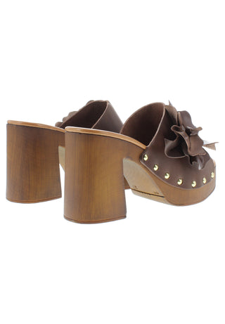 MARCELLA - Retro Plateau-Pantolette mit Lederblume