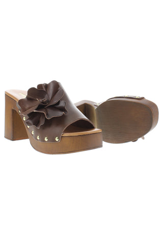 MARCELLA - Retro Plateau-Pantolette mit Lederblume