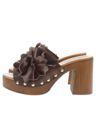MARCELLA - Retro Plateau-Pantolette mit Lederblume